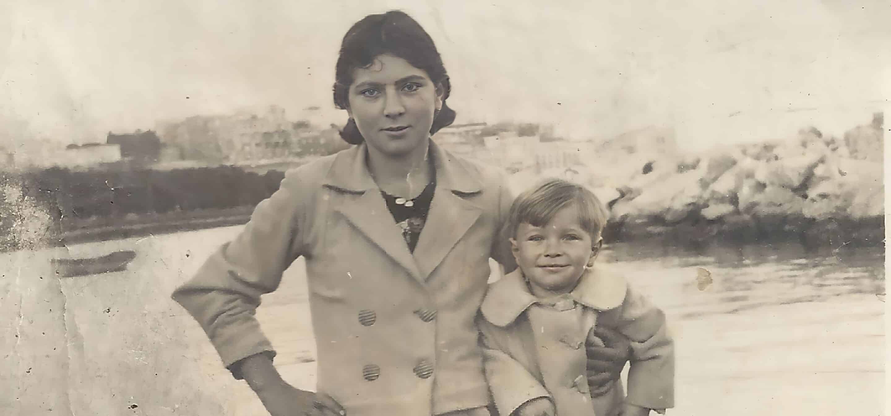 Family photograph Vintage family photograph of an adult and a child in Naples