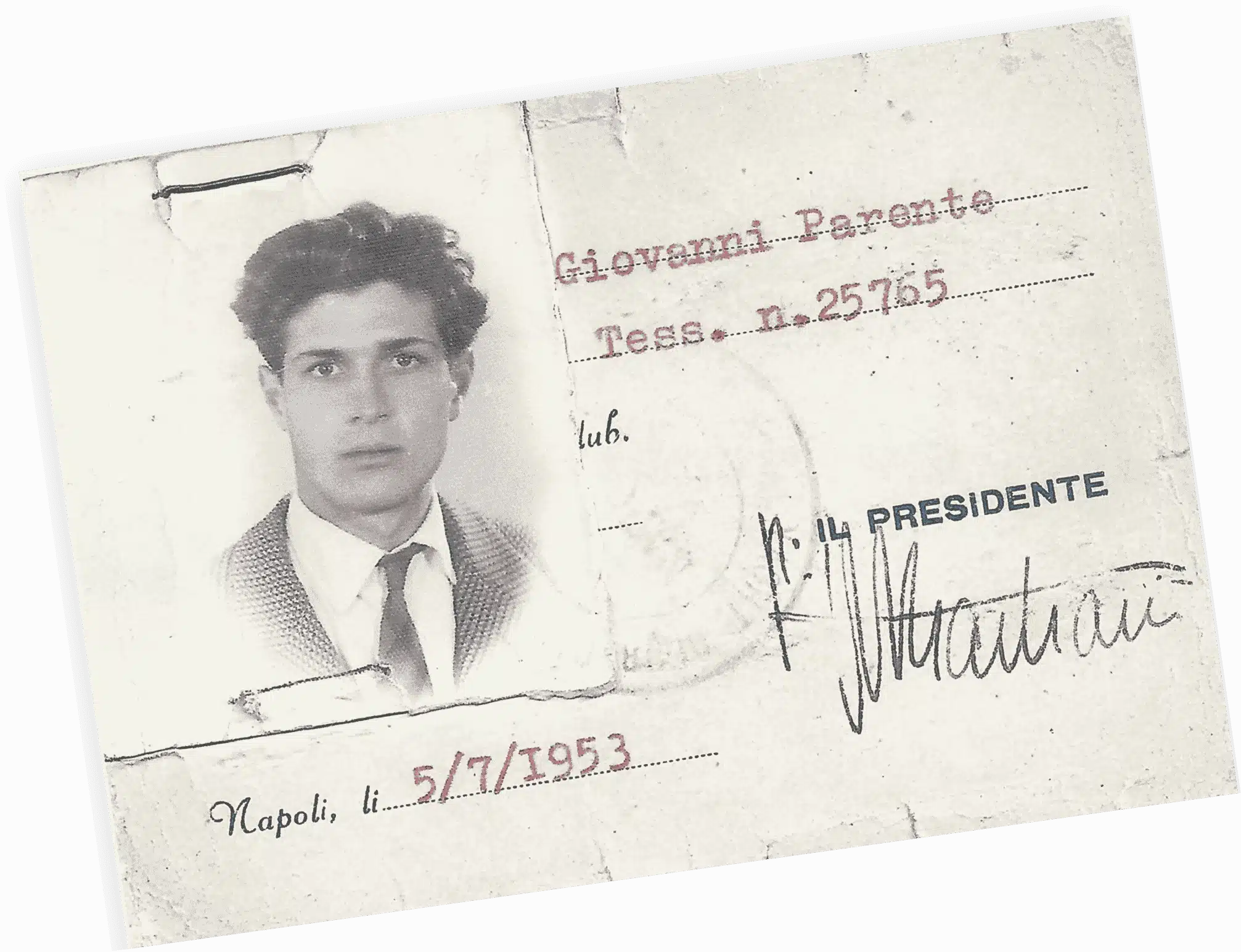 Giovanni Parente document Historic identification document for Giovanni Parente, dated 1953